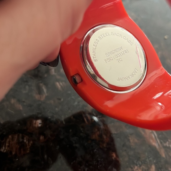 Quartz Japan Movement Unique Orange Acrylic Plastic Hinge Thick Cuff Watch - Picture 7 of 9